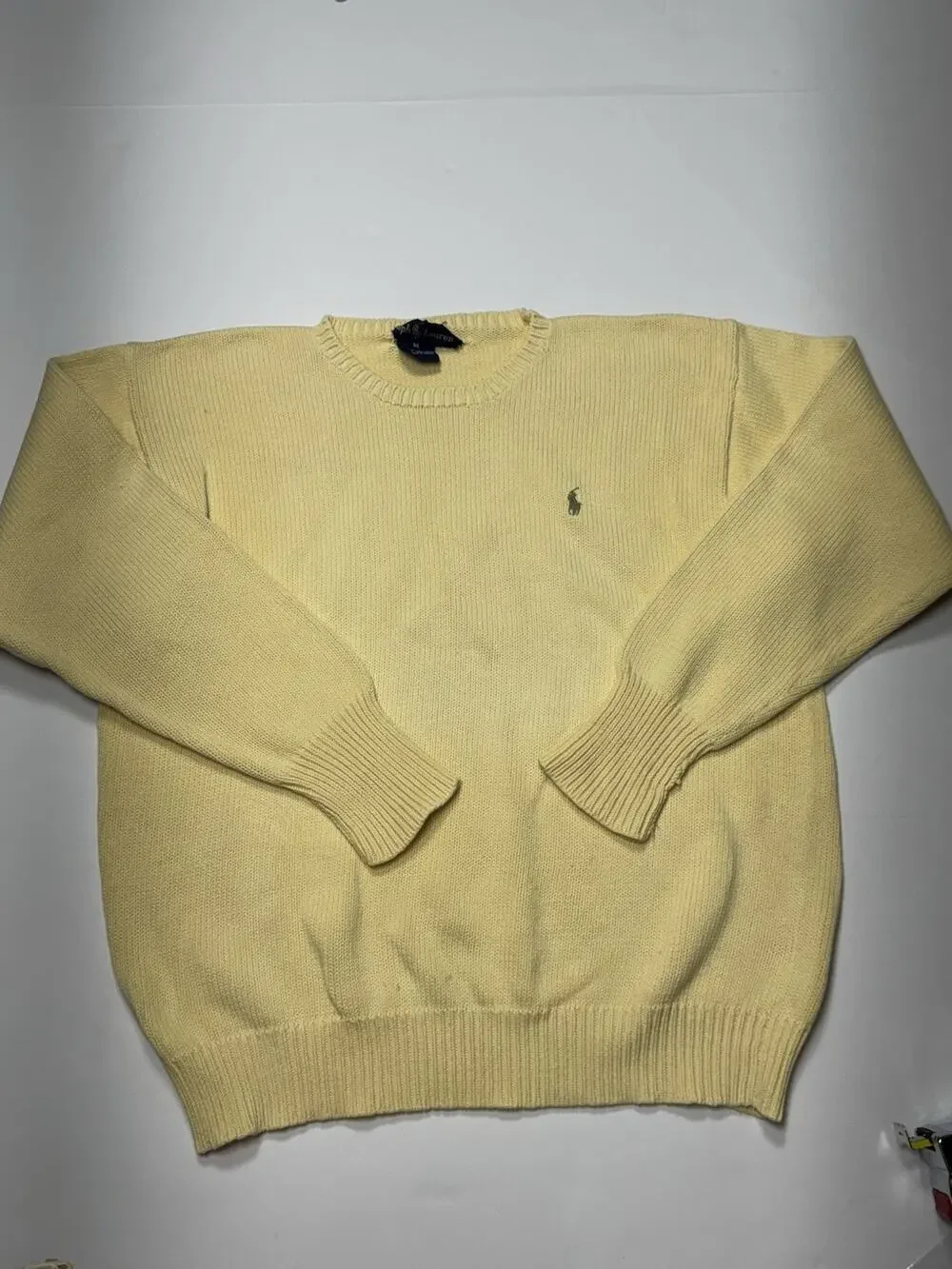 VTG Ralph Lauren Unisex Crew Neck Pullover Cotton Knit Sweater Emb Logo Yellow M